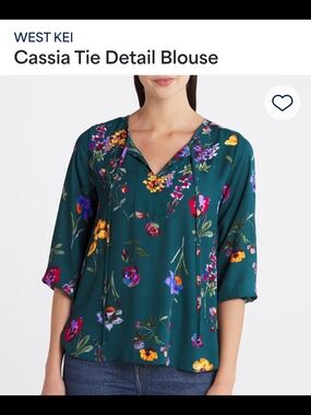 West Kei Teal Floral Tie-Detail Blouse